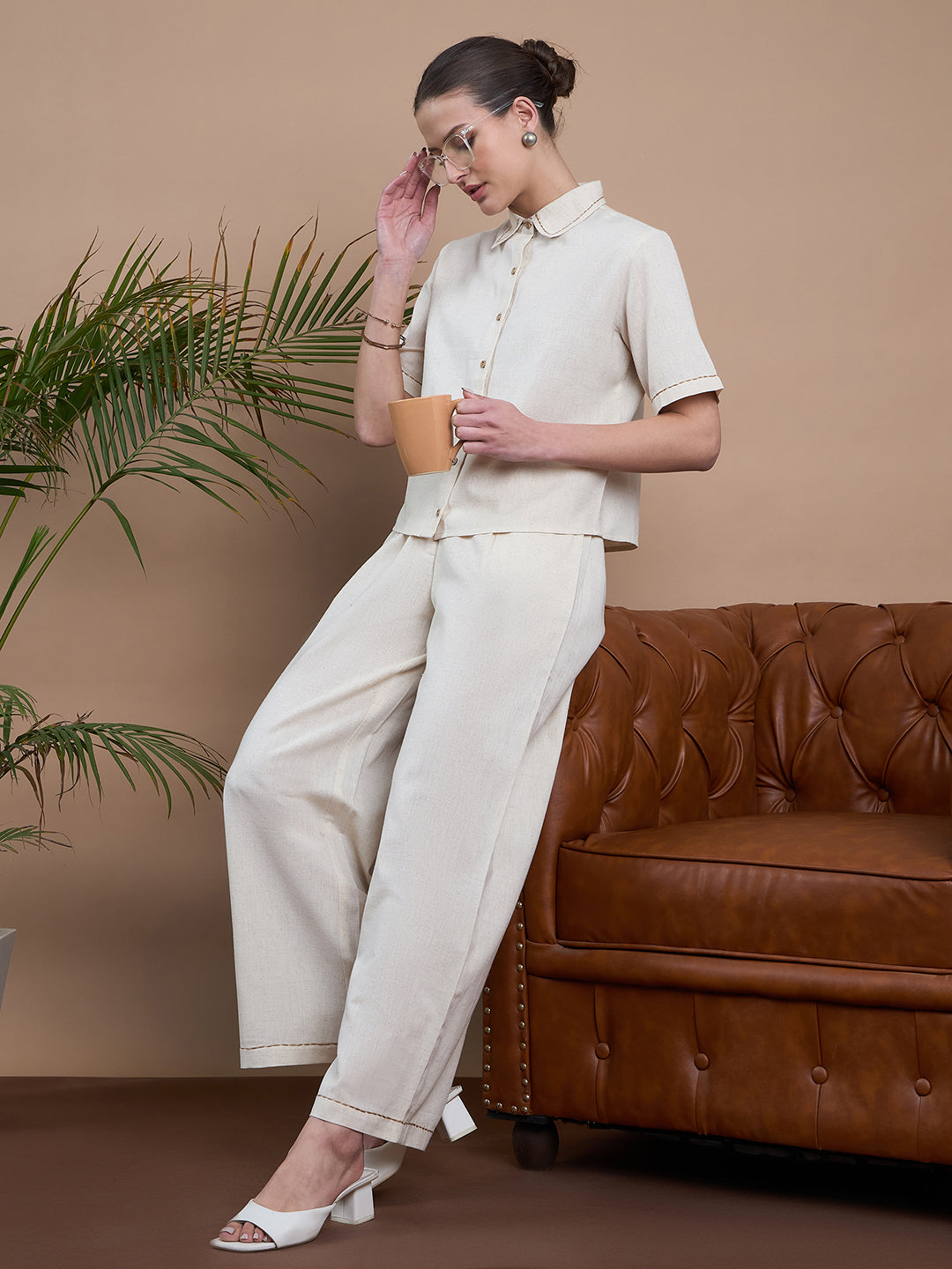 Noi Women Solid Shirt And Trouser Co-Ord Set-Co-Ords-StyleQuotient