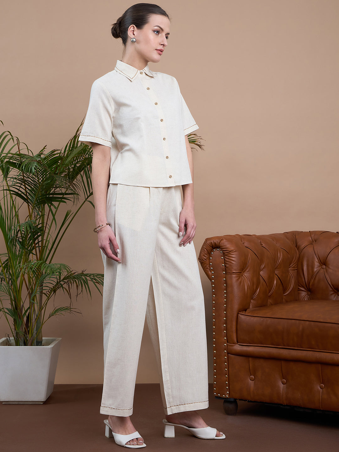 Noi Women Solid Shirt And Trouser Co-Ord Set-Co-Ords-StyleQuotient