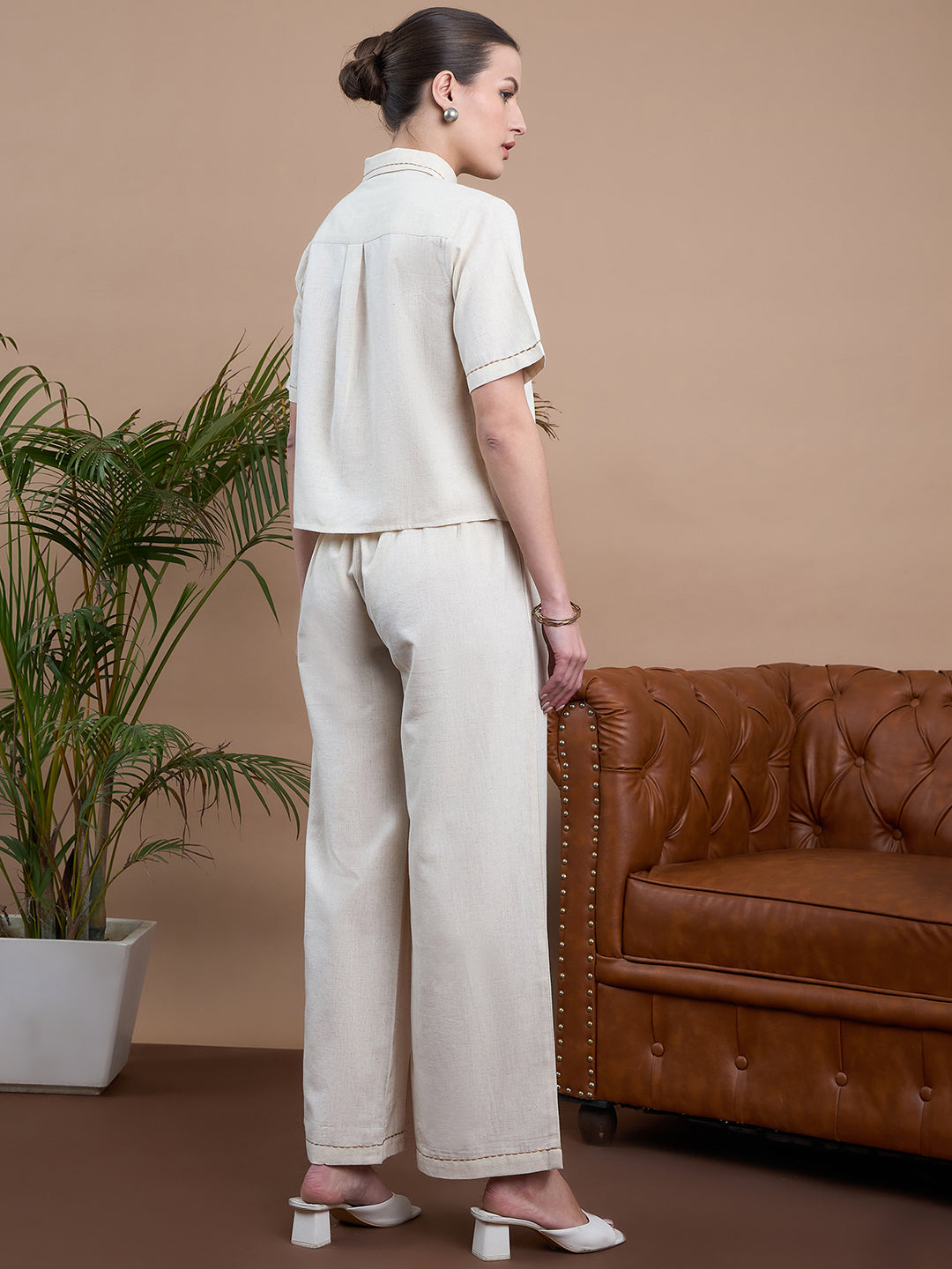 Noi Women Solid Shirt And Trouser Co-Ord Set-Co-Ords-StyleQuotient