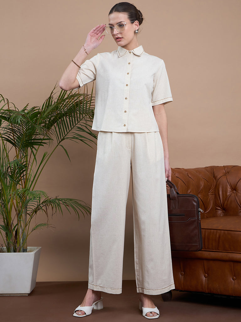 Noi Women Solid Shirt And Trouser Co-Ord Set-Co-Ords-StyleQuotient