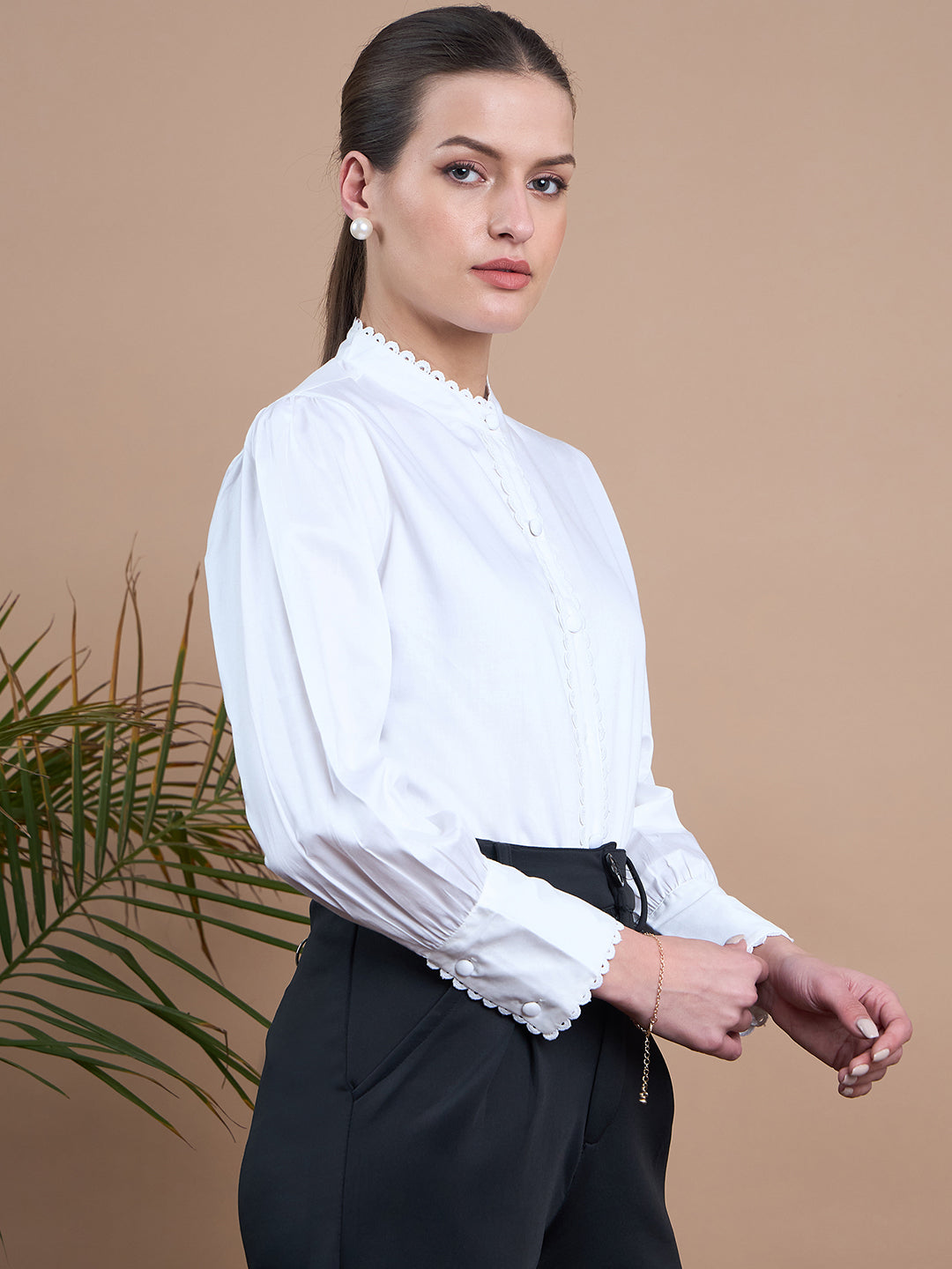 Noi Women White With Full Sleeves Formal Shirt-Shirts-StyleQuotient