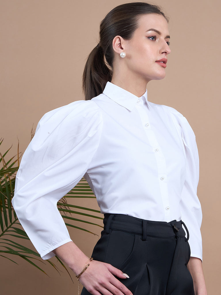 Noi Women White Solid With Full Sleeves Formal Shirt-Shirts-StyleQuotient