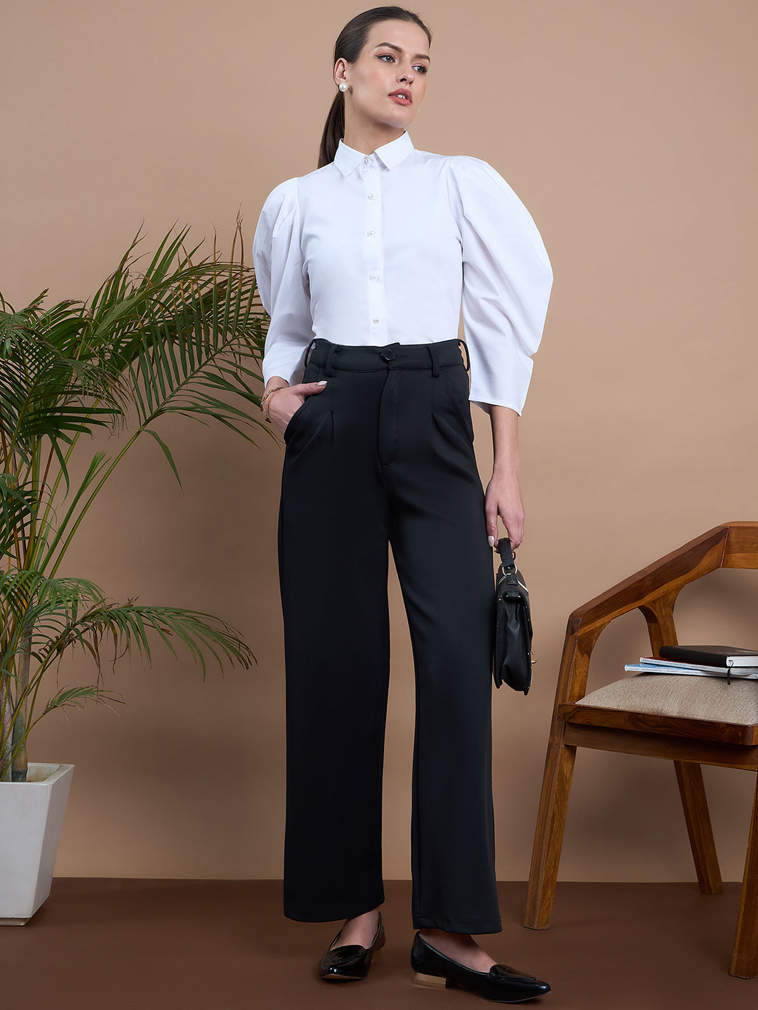 Noi Women White Solid With Full Sleeves Formal Shirt-Shirts-StyleQuotient