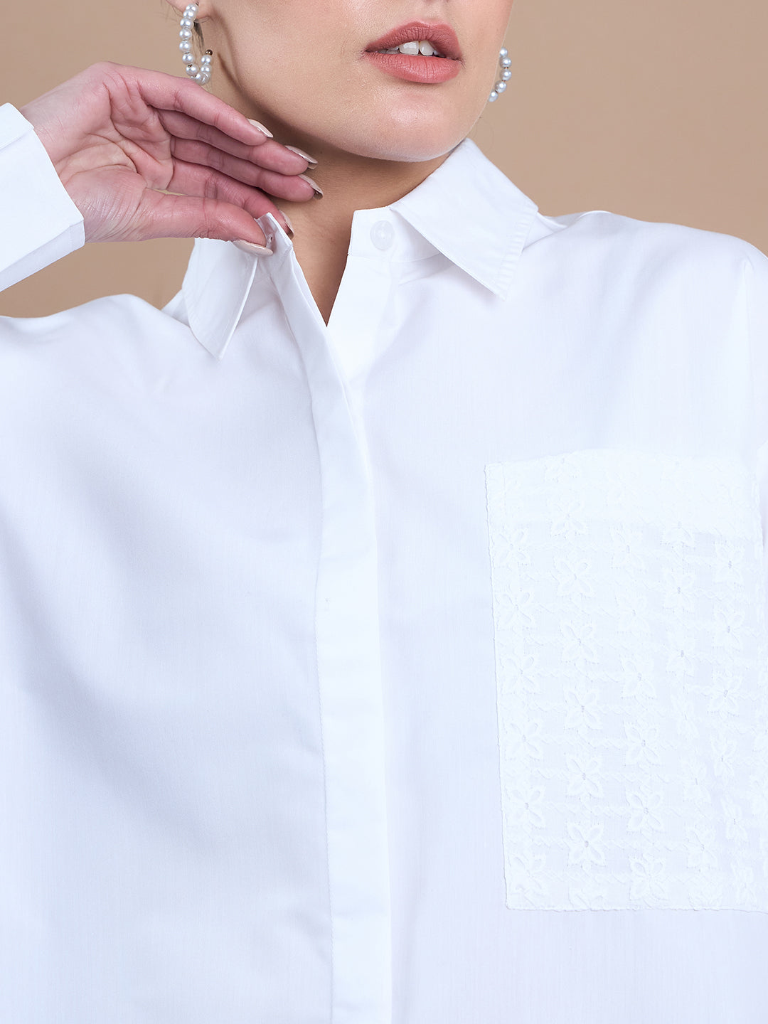 Noi Women White With Full Sleeves Oversized Shirt-Shirts-StyleQuotient