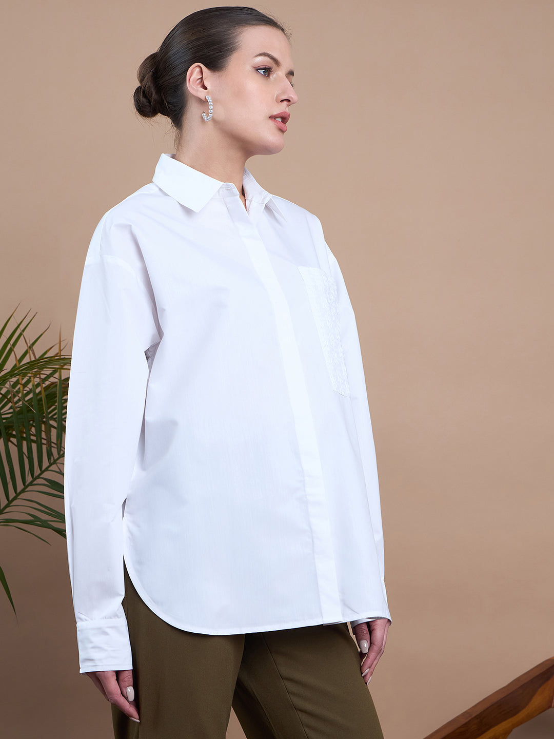 Noi Women White With Full Sleeves Oversized Shirt-Shirts-StyleQuotient