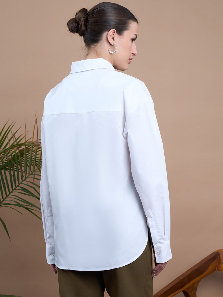 Noi Women White With Full Sleeves Oversized Shirt-Shirts-StyleQuotient