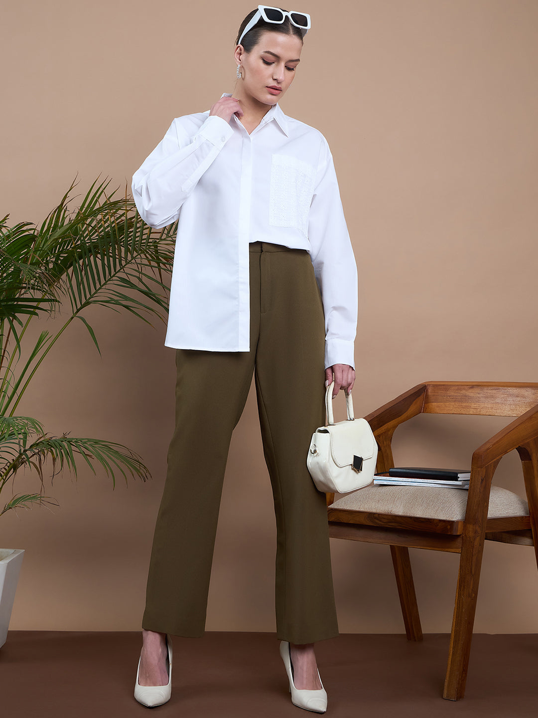 Noi Women White With Full Sleeves Oversized Shirt-Shirts-StyleQuotient