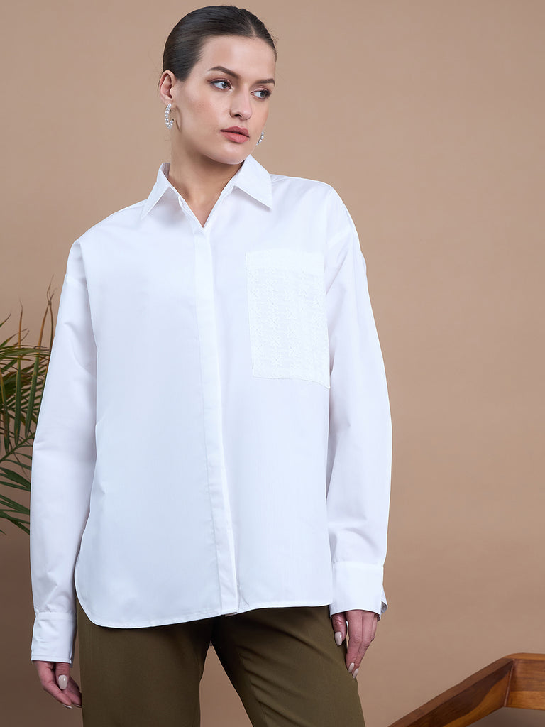 Noi Women White With Full Sleeves Oversized Shirt-Shirts-StyleQuotient