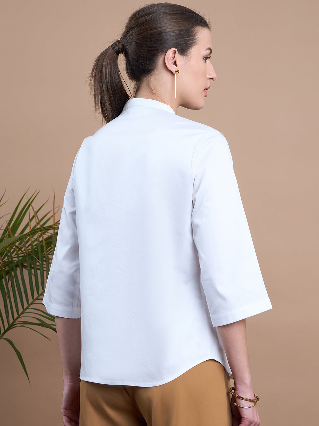 Noi Women White Solid Satin With Ruffles Formal Shirt-Shirts-StyleQuotient