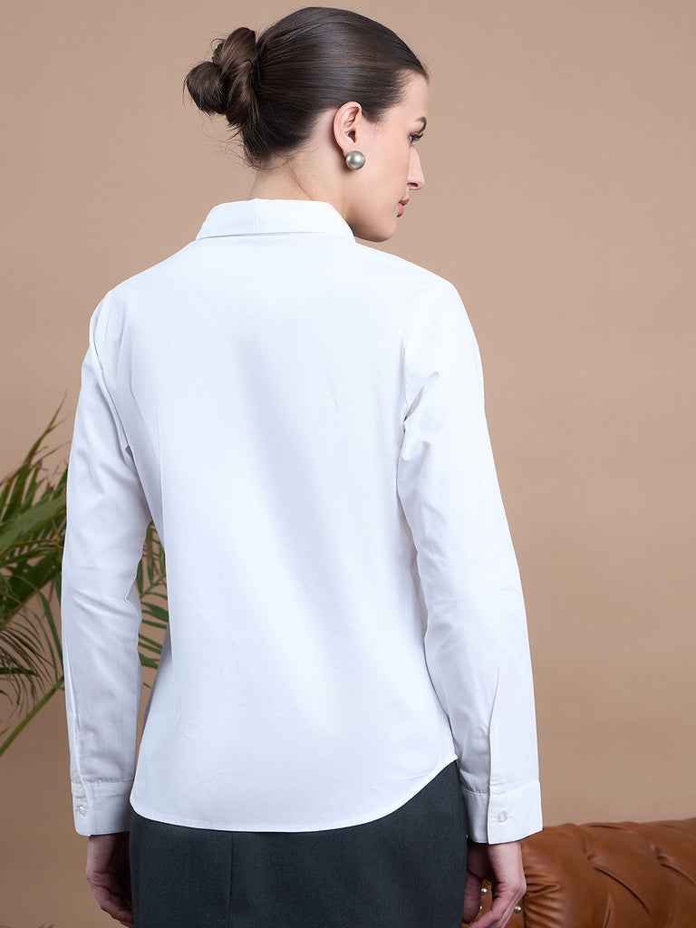 Noi Women White Solid Cotton With Full Sleeves Formal Shirt-Shirts-StyleQuotient