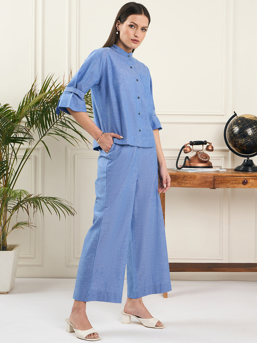 Noi Women Solid Shirt And Trouser Co-Ord Set-Co-Ords-StyleQuotient