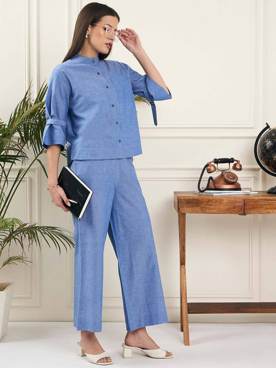 Noi Women Solid Shirt And Trouser Co-Ord Set-Co-Ords-StyleQuotient