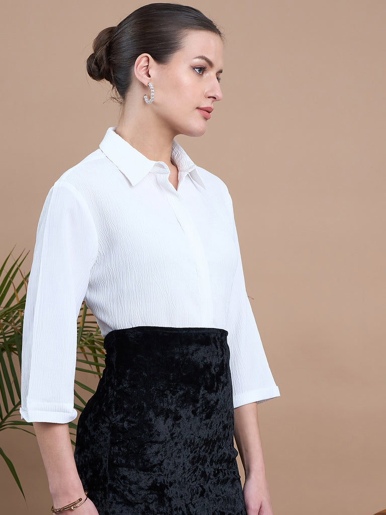 Noi Women White Solid With Three-Fourth Sleeves Formal Shirt-Shirts-StyleQuotient