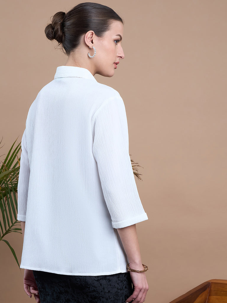 Noi Women White Solid With Three-Fourth Sleeves Formal Shirt-Shirts-StyleQuotient