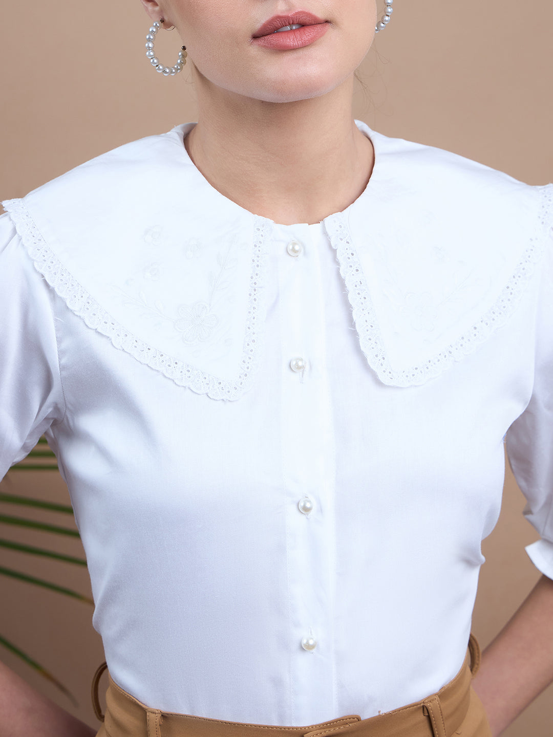 Noi Women White Embroidered With Puff Sleeve Shirt-Shirts-StyleQuotient