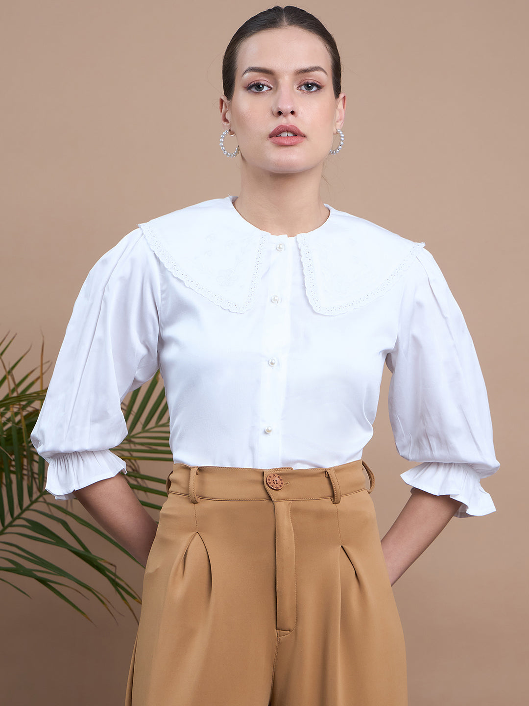 Noi Women White Embroidered With Puff Sleeve Shirt-Shirts-StyleQuotient