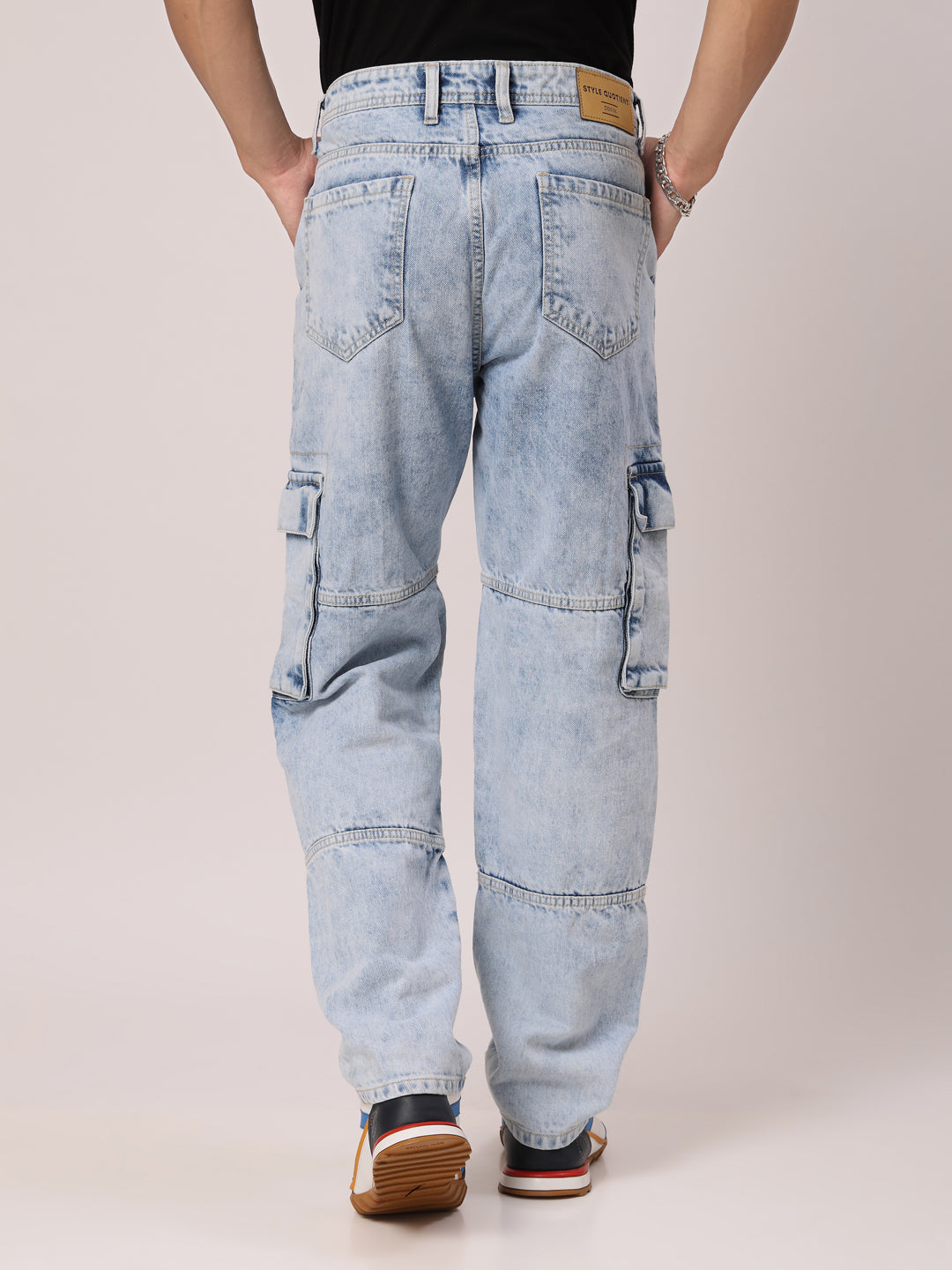 Style Quotient Men Light Blue Relaxed Fit Mid Rise Cargos-Mens Jeans-StyleQuotient