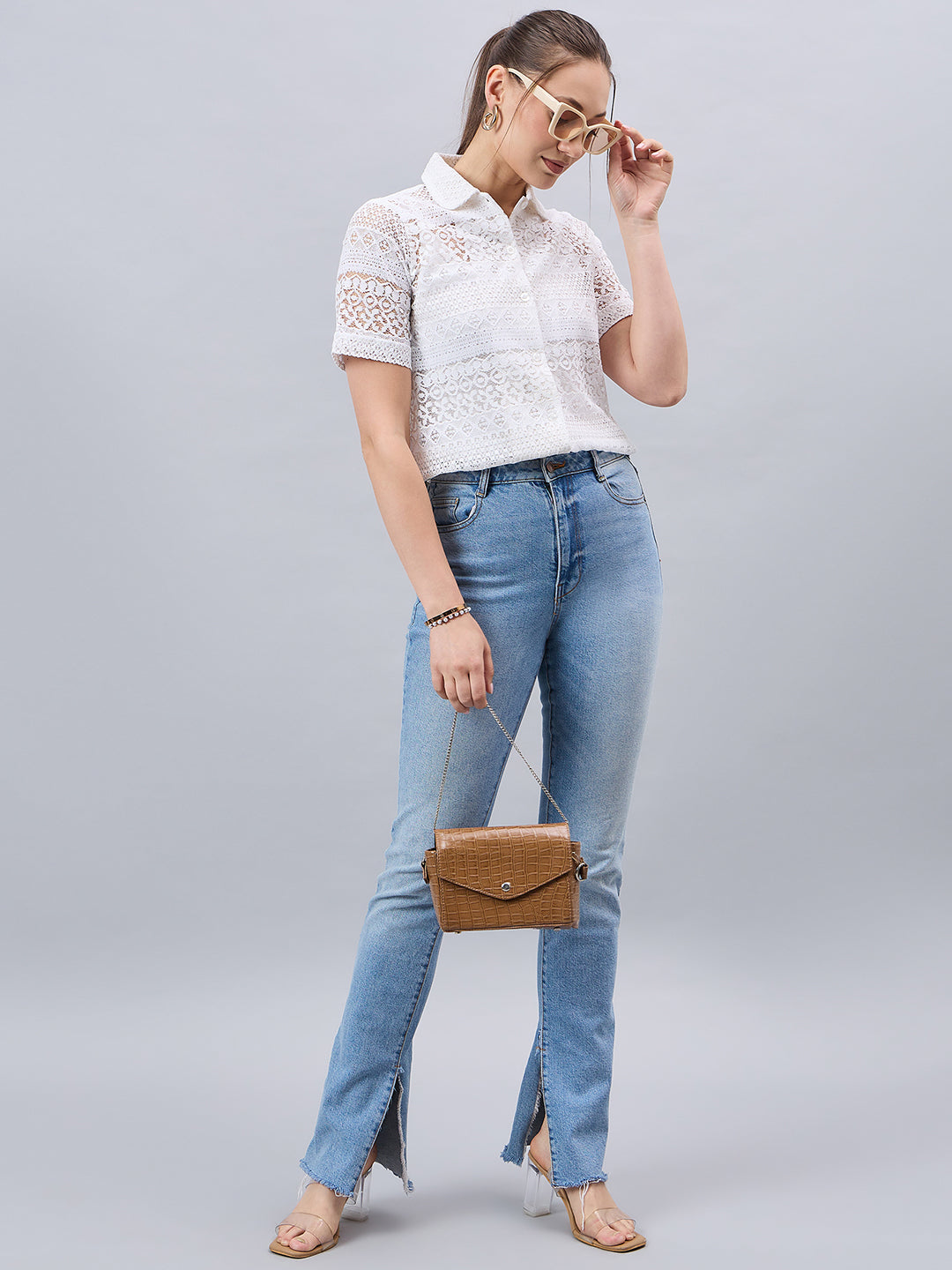 Style Quotients Women White Lace Smart Casual Shirt-Shirts-StyleQuotient