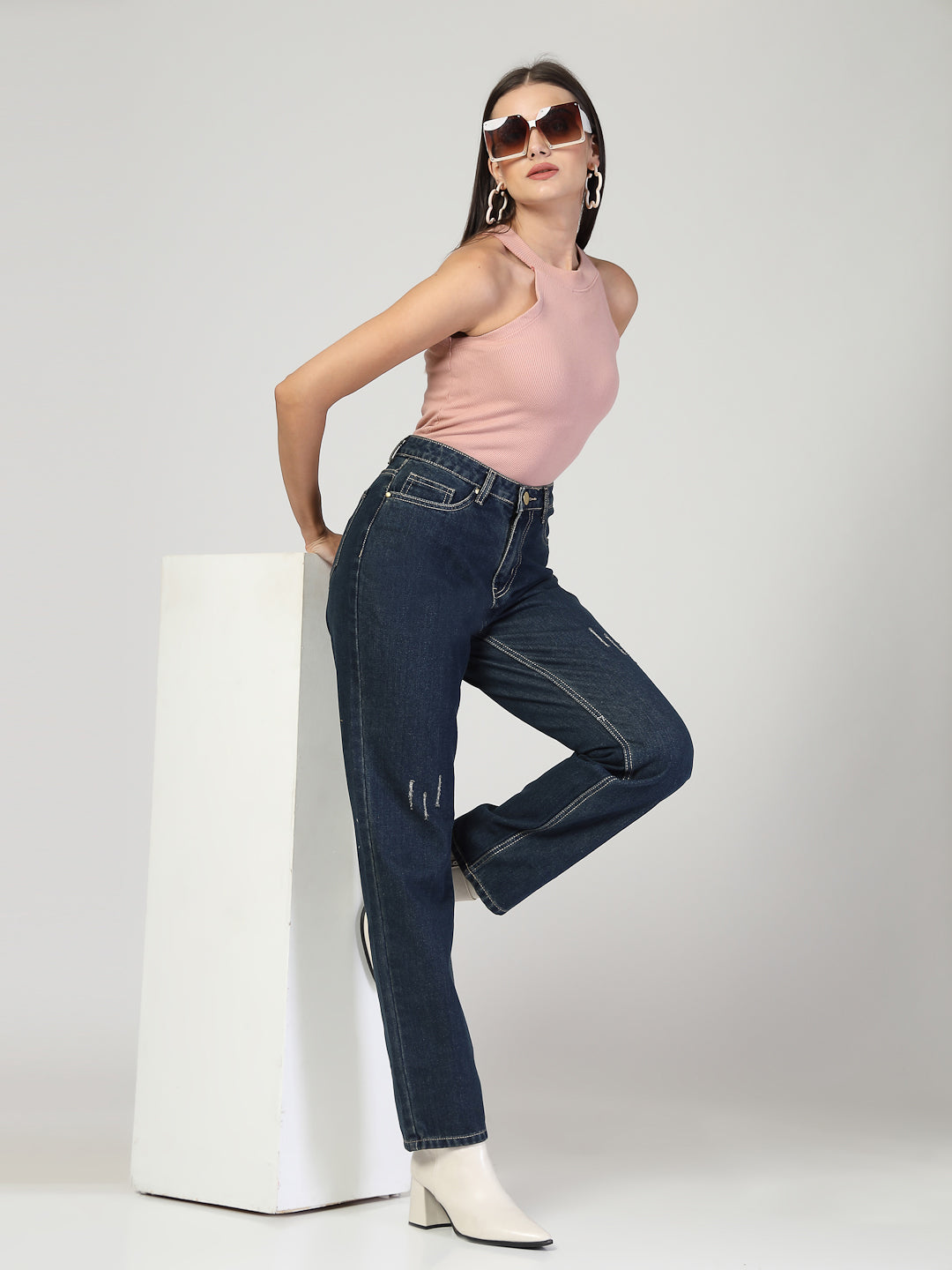 Style Quotient Women Relaxed Fit High Rise Cotton Jeans-Jeans-StyleQuotient