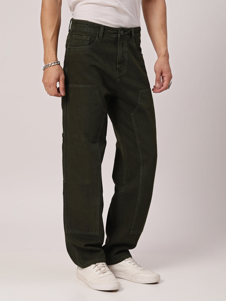 Style Quotient Men Olive Relaxed Fit Mid Rise Carpenter Jeans-Mens Jeans-StyleQuotient