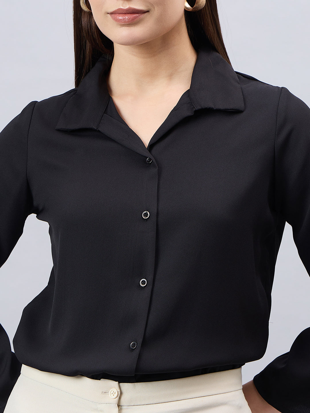 Style Quotient Women Black Solid Regular Fit Shirt-Shirts-StyleQuotient