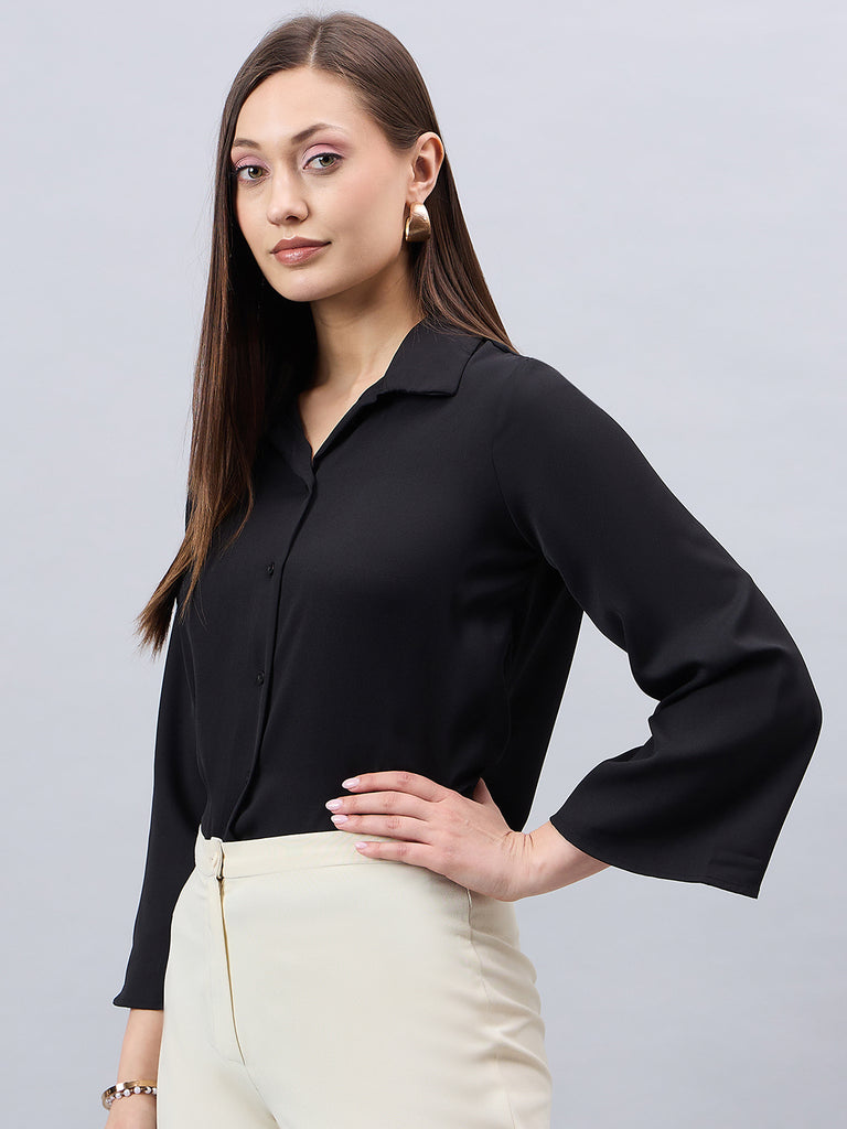 Style Quotient Women Black Solid Regular Fit Shirt-Shirts-StyleQuotient