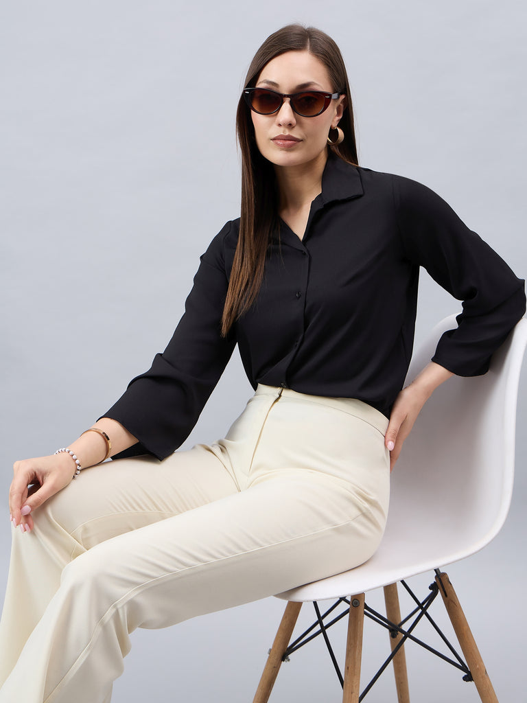 Style Quotient Women Black Solid Regular Fit Shirt-Shirts-StyleQuotient