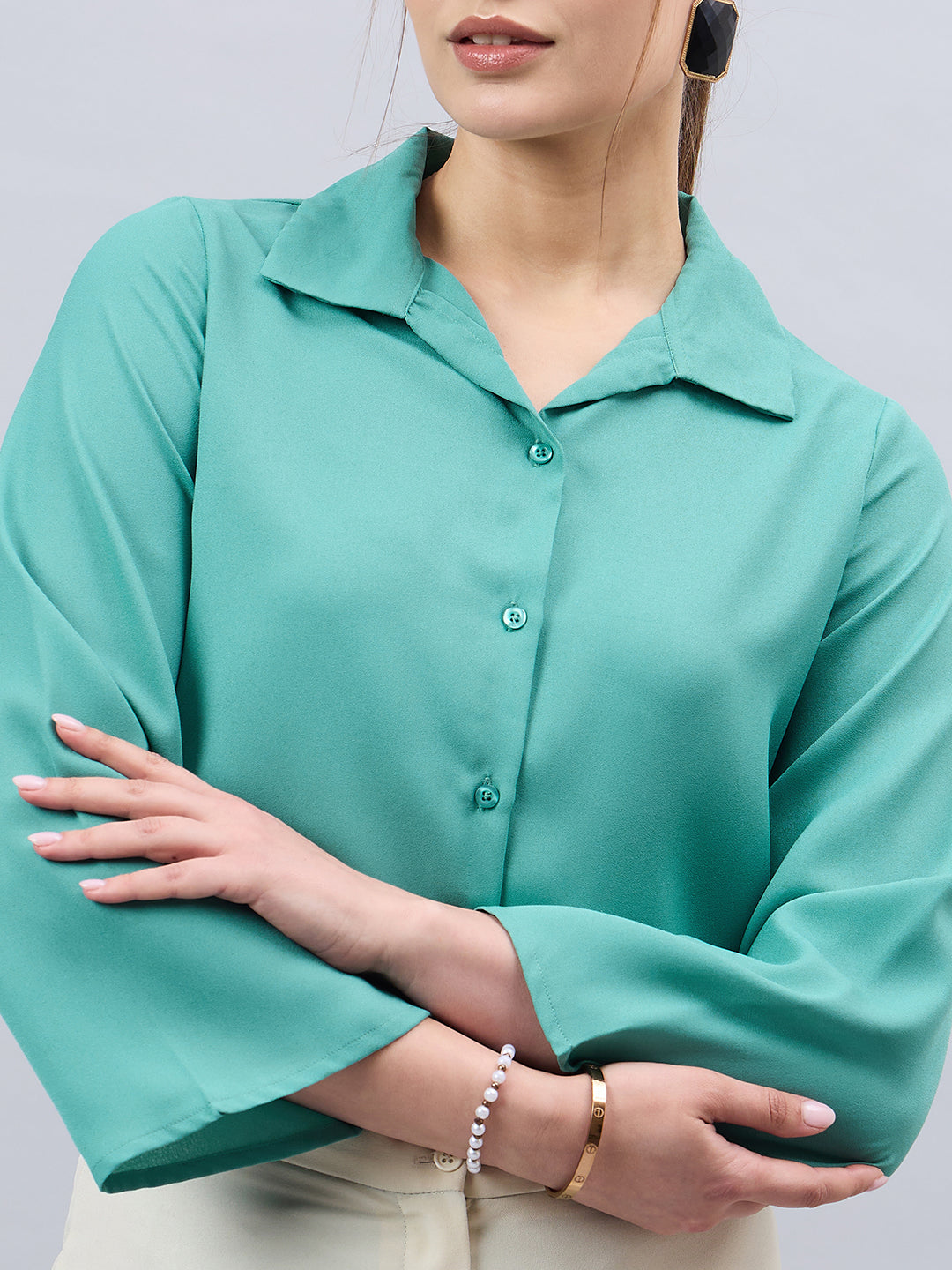 Style Quotient Women Teal Solid Regular Fit Shirt-Shirts-StyleQuotient