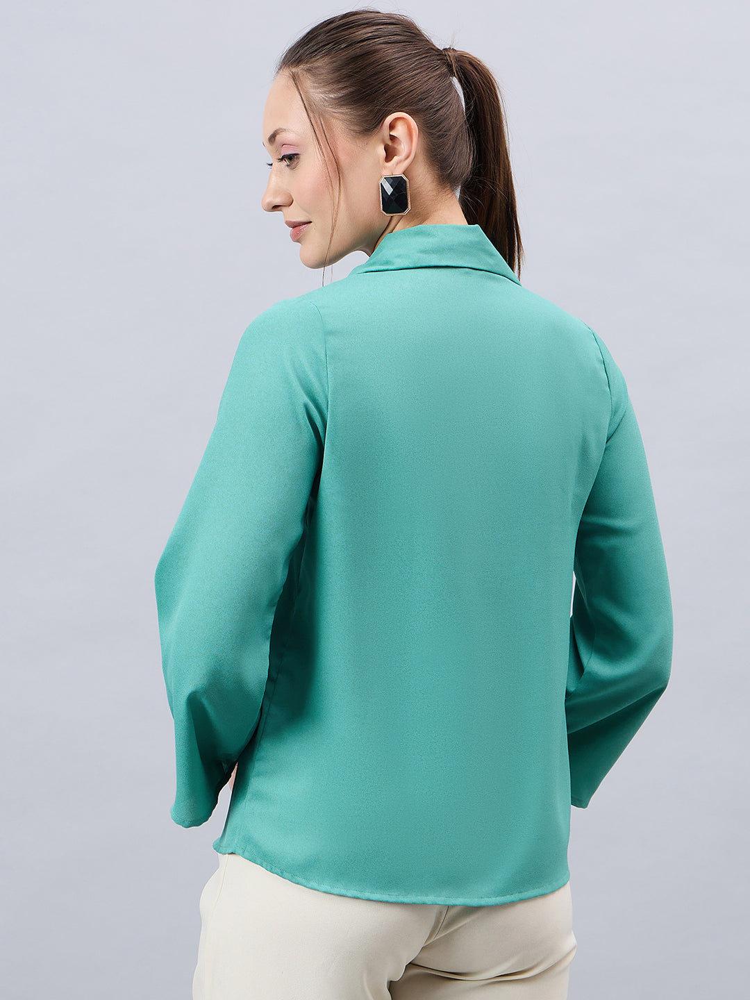 Style Quotient Women Teal Solid Regular Fit Shirt-Shirts-StyleQuotient