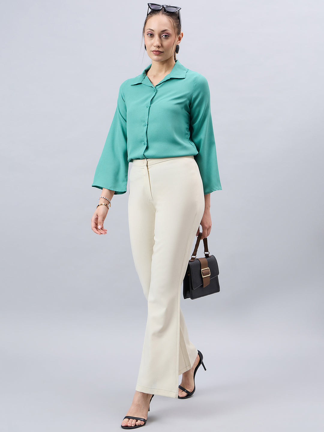 Style Quotient Women Teal Solid Regular Fit Shirt-Shirts-StyleQuotient