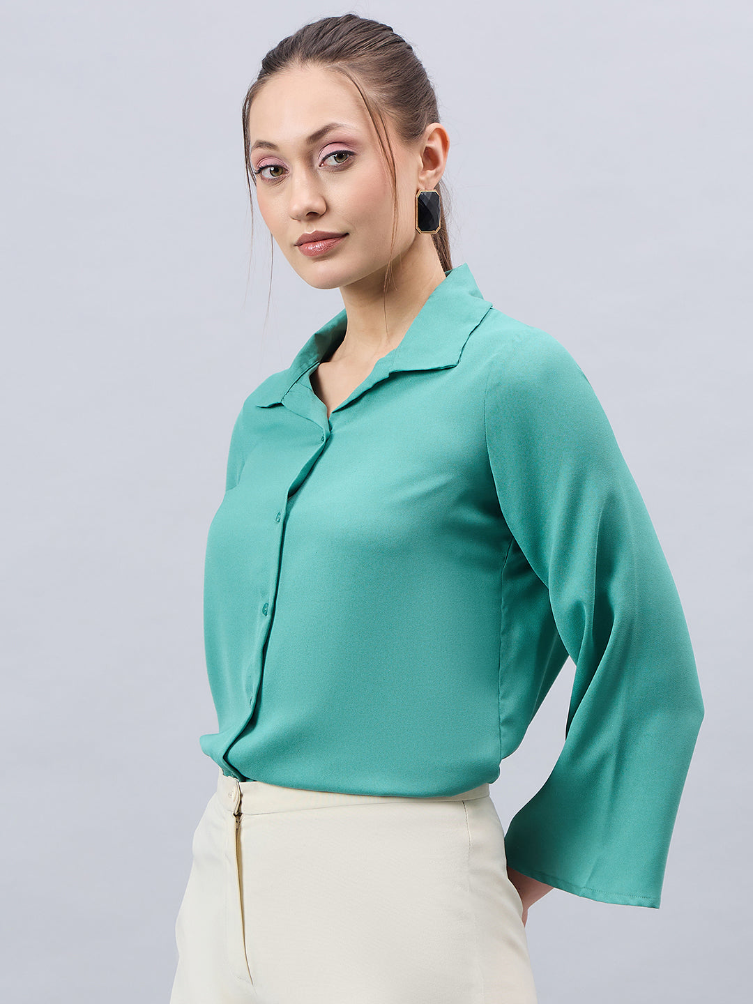 Style Quotient Women Teal Solid Regular Fit Shirt-Shirts-StyleQuotient