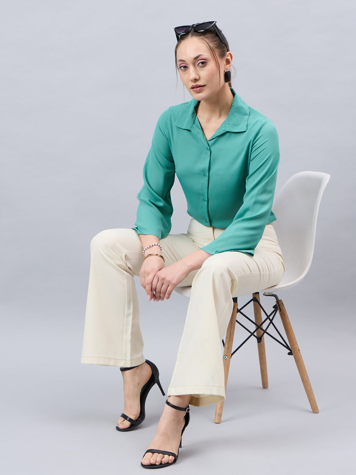 Style Quotient Women Teal Solid Regular Fit Shirt-Shirts-StyleQuotient