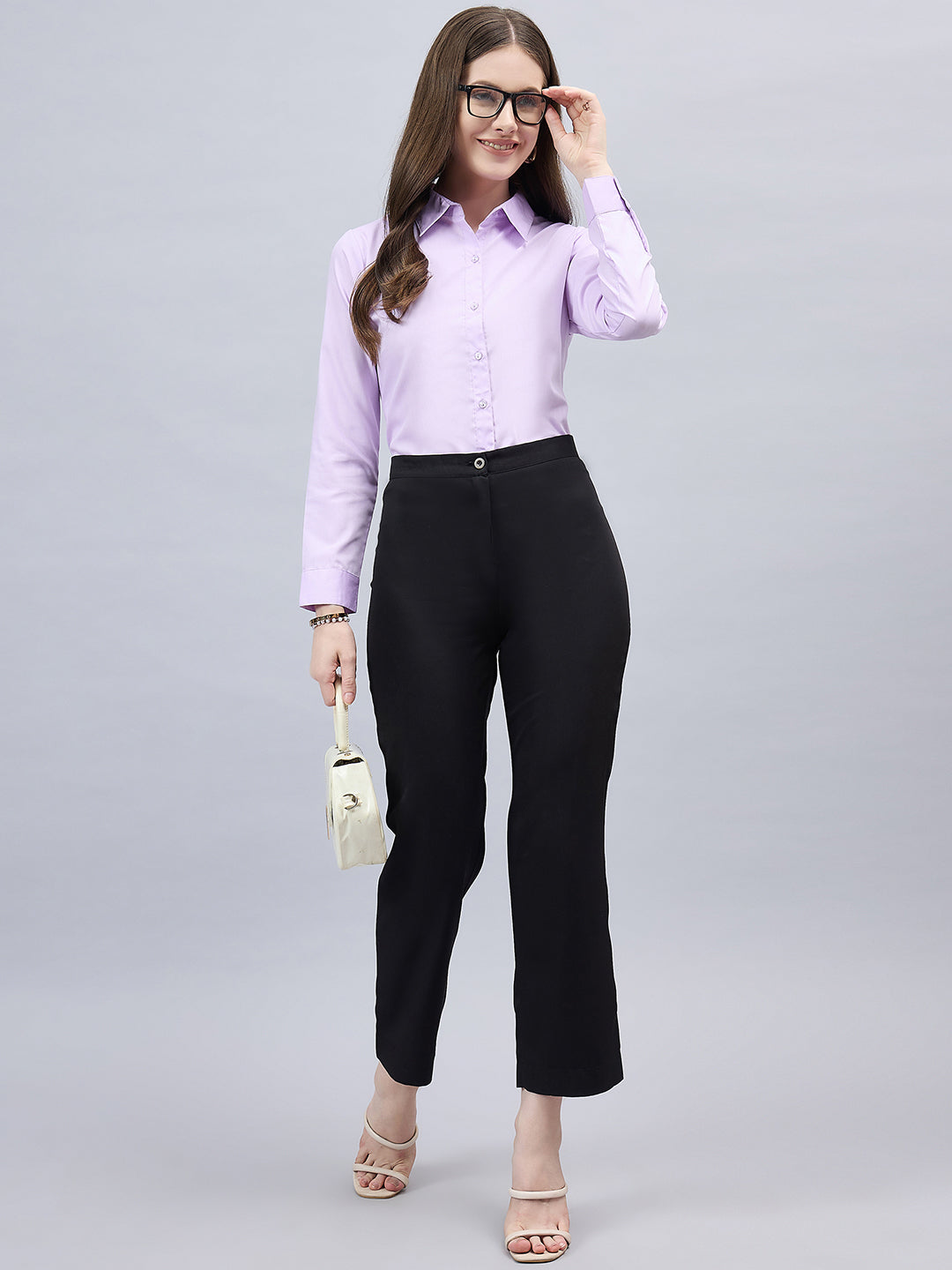 Style Quotient Women Solid Lilac Chambrey Regular Formal Shirt-Shirts-StyleQuotient