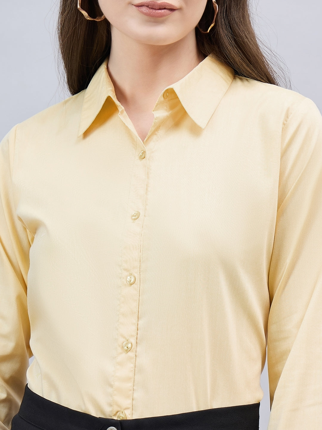 Style Quotient Women Solid Yellow Chambrey Regular Formal Shirt-Shirts-StyleQuotient