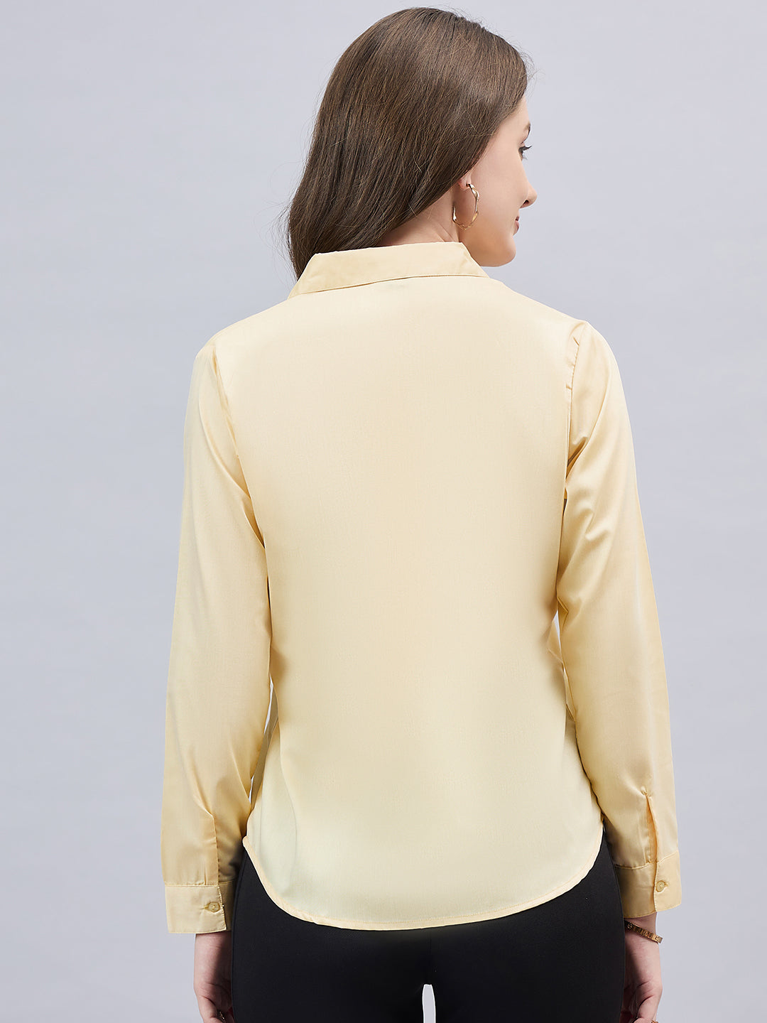 Style Quotient Women Solid Yellow Chambrey Regular Formal Shirt-Shirts-StyleQuotient