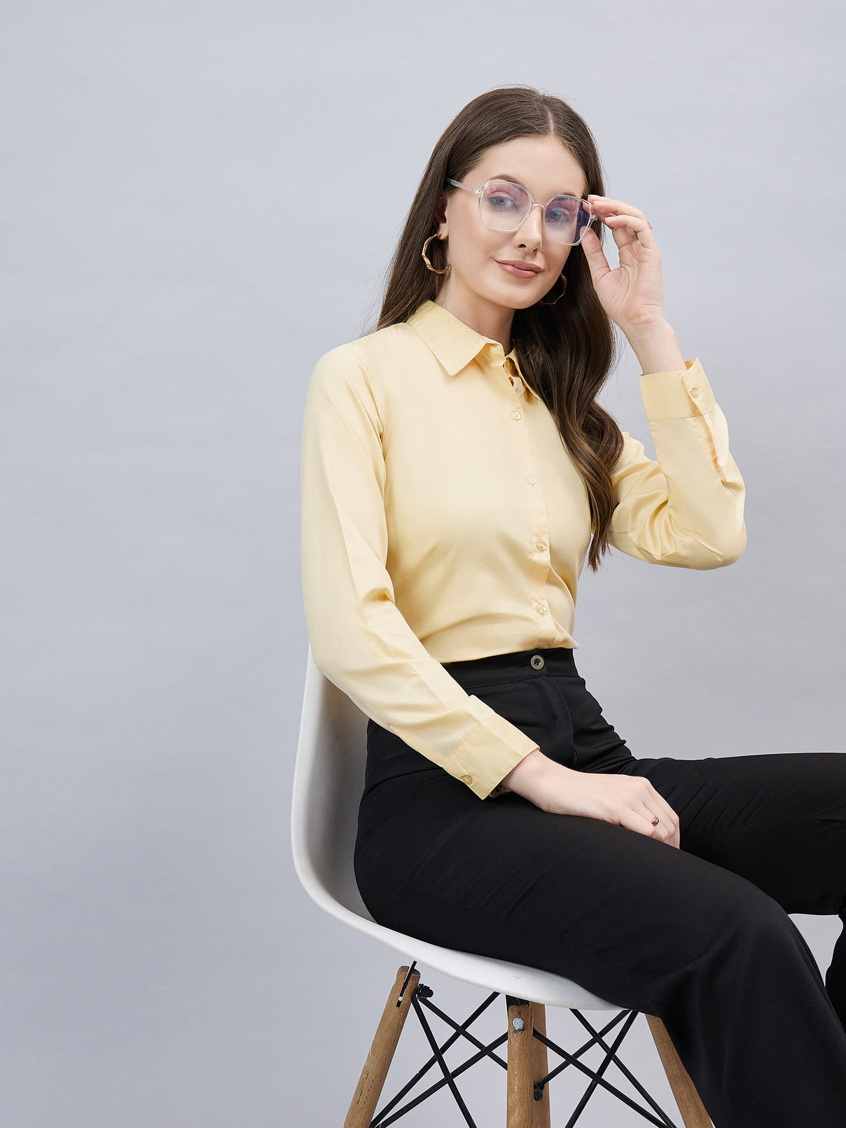 Style Quotient Women Solid Yellow Chambrey Regular Formal Shirt-Shirts-StyleQuotient