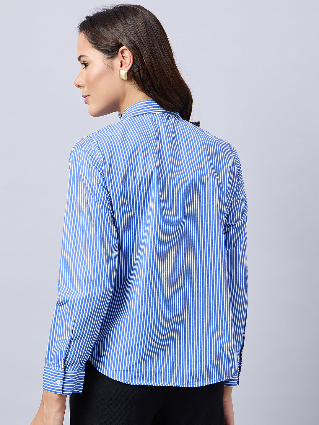 Style Quotient Women Blue And White Stripe Polycotton Regular Fit Formal Shirt-Shirts-StyleQuotient