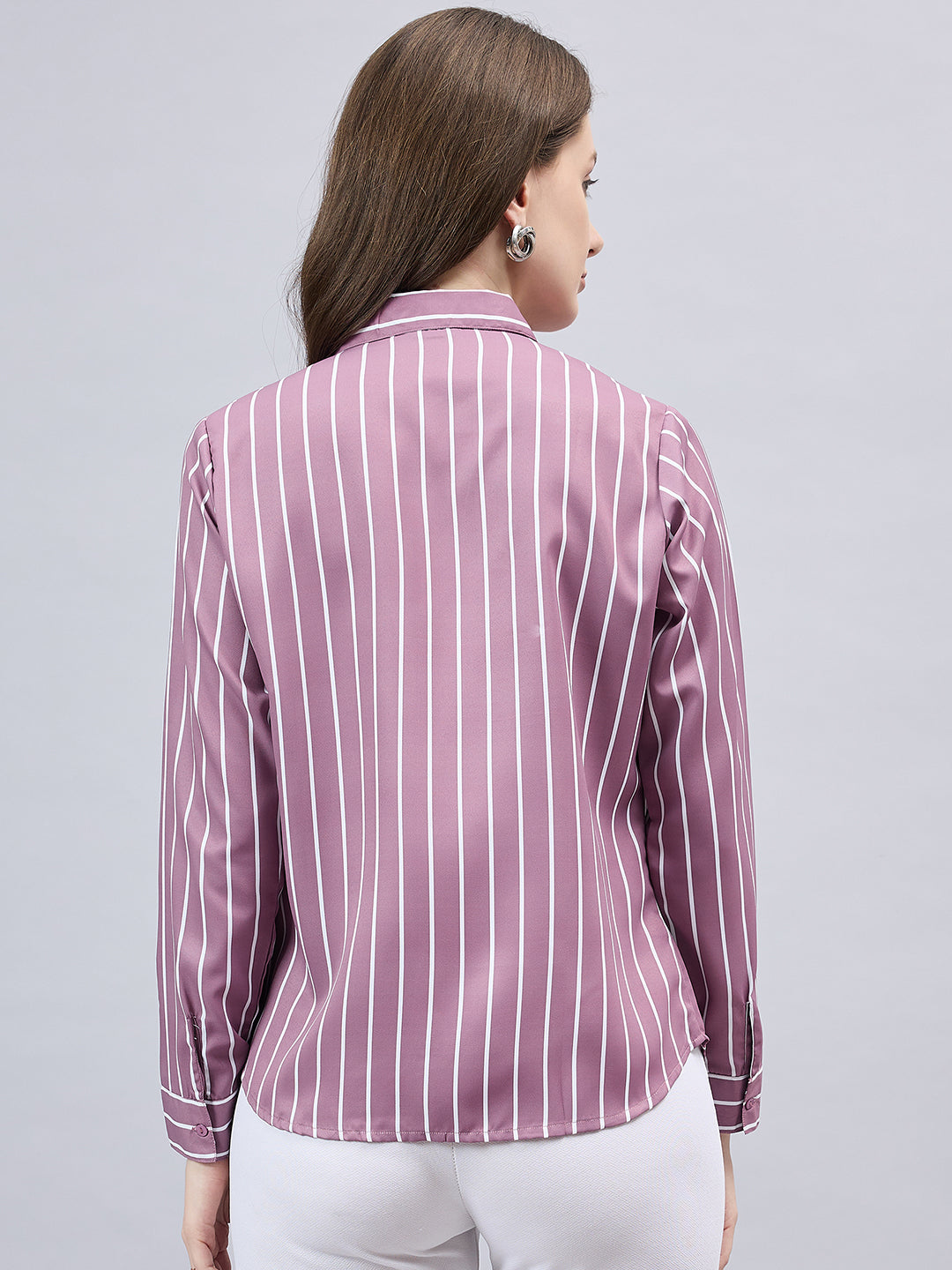 Style Quotient Women Mauve And White Stripe Printed Polyester Regular Fit Formal Shirt-Shirts-StyleQuotient