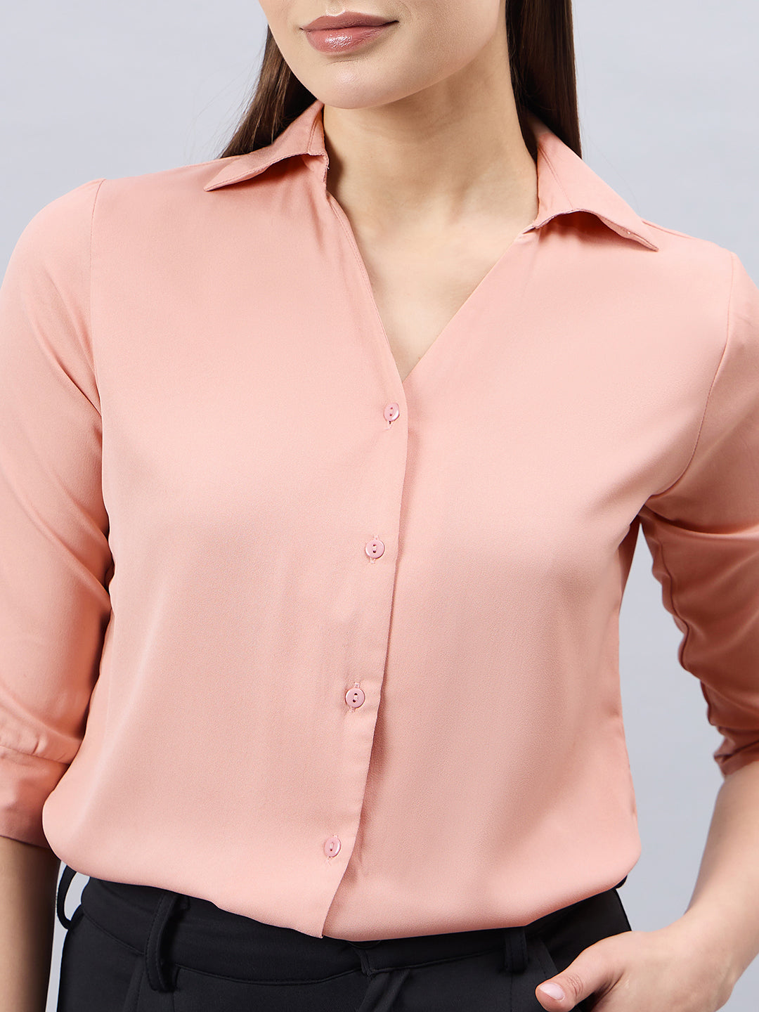 Style Quotient Women Nude Solid Polymoss Regular Formal Shirt-Shirts-StyleQuotient