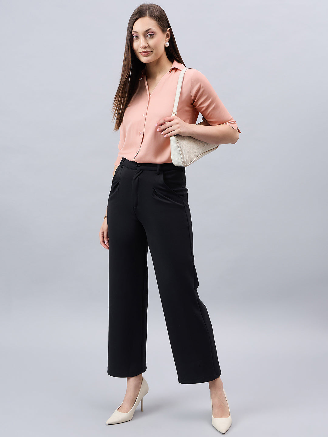 Style Quotient Women Nude Solid Polymoss Regular Formal Shirt-Shirts-StyleQuotient