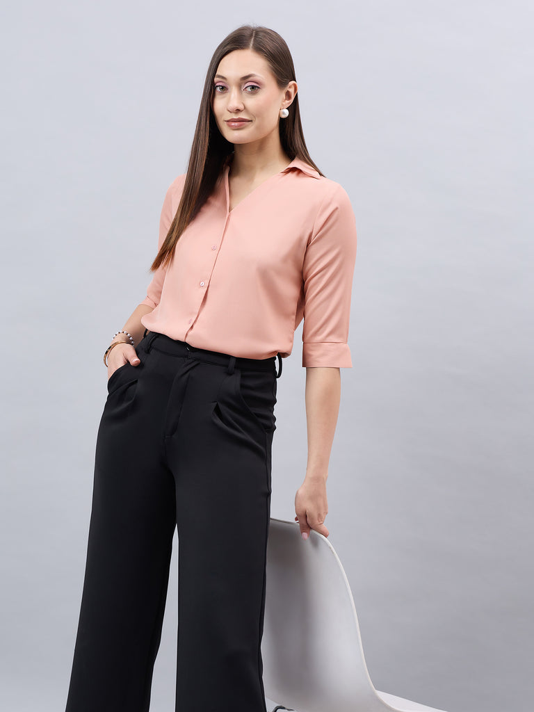 Style Quotient Women Nude Solid Polymoss Regular Formal Shirt-Shirts-StyleQuotient