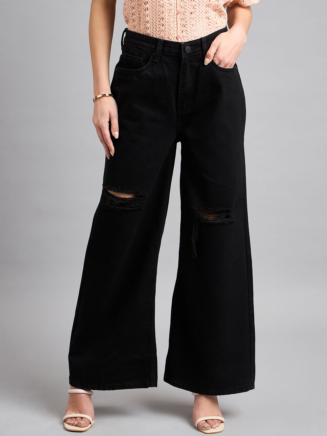 Style Quotient Women Black Wide Leg High Rise Jeans-Jeans-StyleQuotient