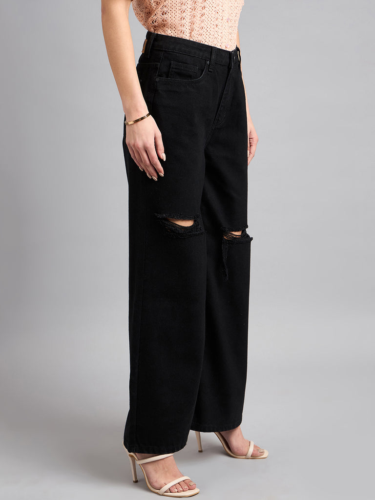 Style Quotient Women Black Wide Leg High Rise Jeans-Jeans-StyleQuotient