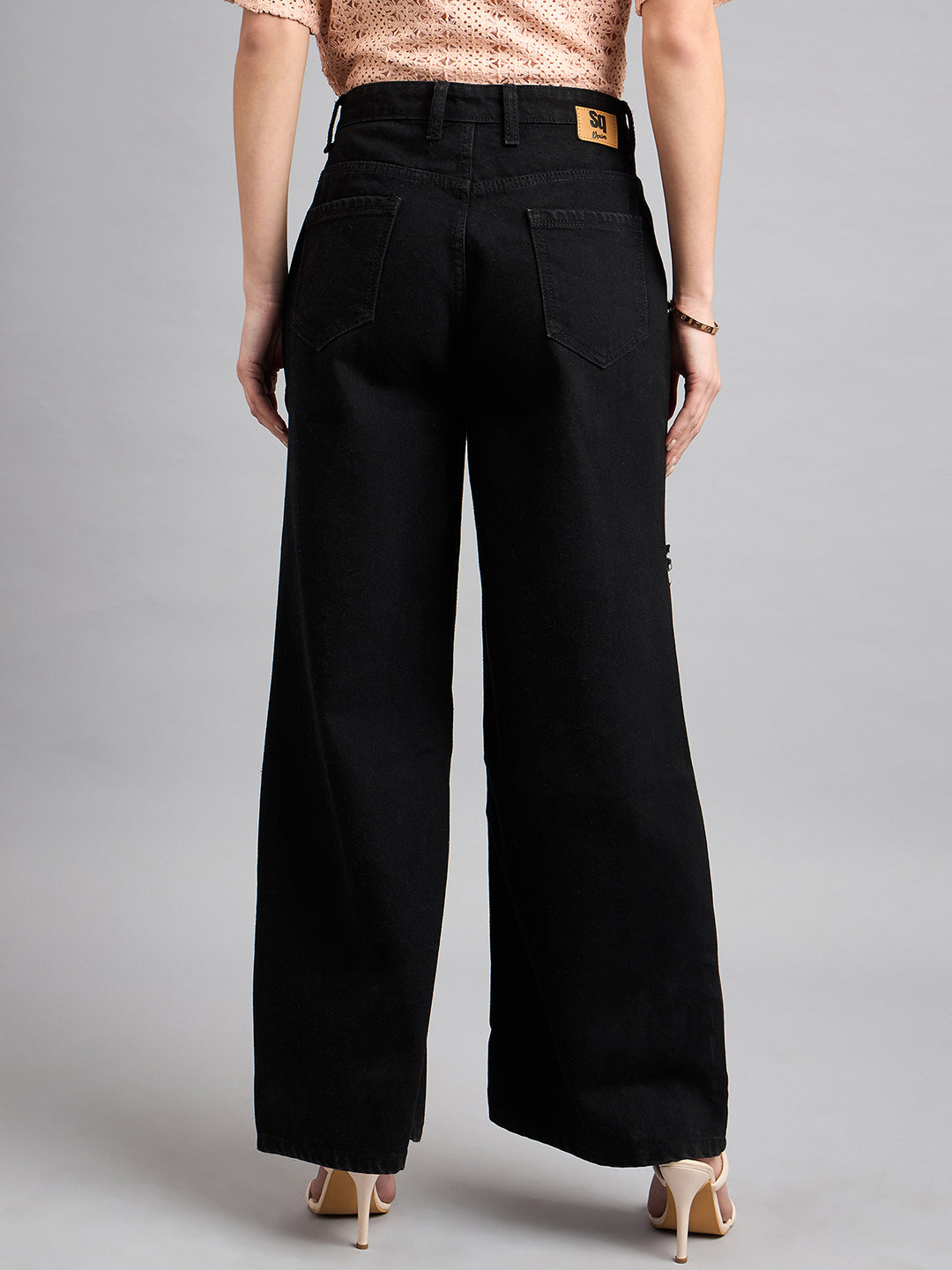 Style Quotient Women Black Wide Leg High Rise Jeans-Jeans-StyleQuotient