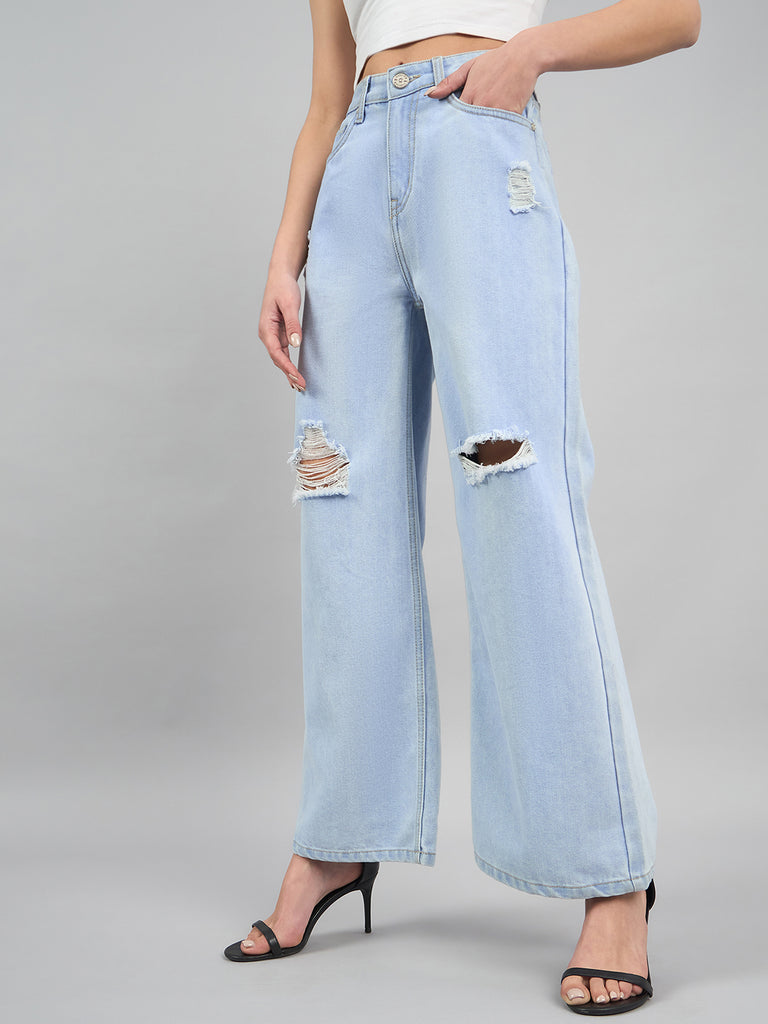 Style Quotient Women Light Blue Wide Leg High Rise Jeans-Jeans-StyleQuotient