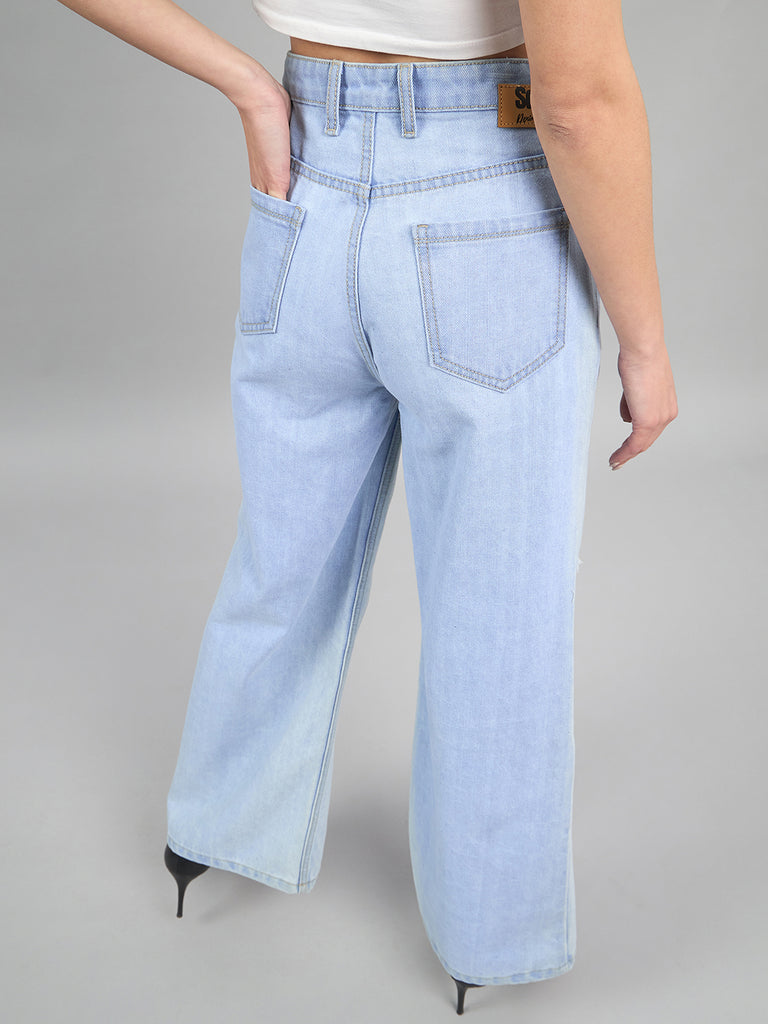 Style Quotient Women Light Blue Wide Leg High Rise Jeans-Jeans-StyleQuotient