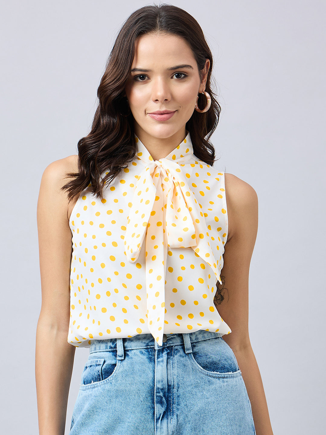 Style Quotient Women printed top with neck tie-up-Tops-StyleQuotient