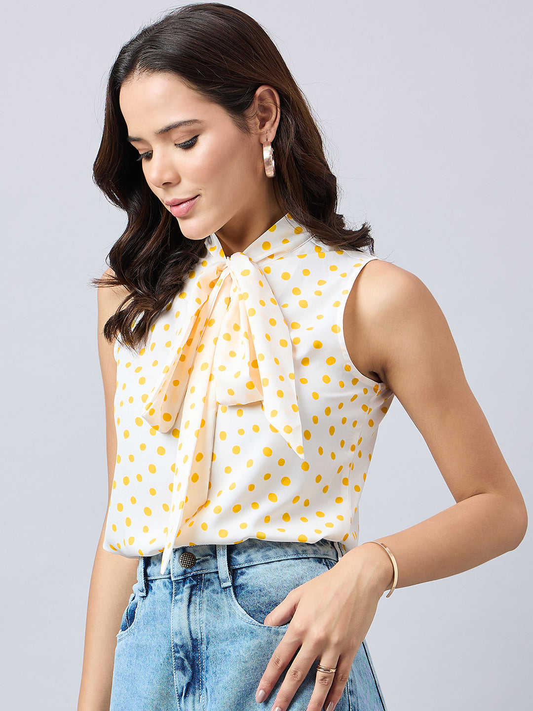 Style Quotient Women printed top with neck tie-up-Tops-StyleQuotient