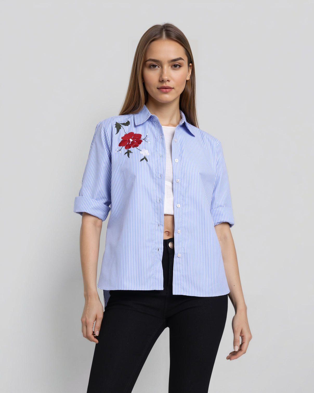 Style Quotient Womens Blue White Stripe Boxy Shirt-Shirts-StyleQuotient