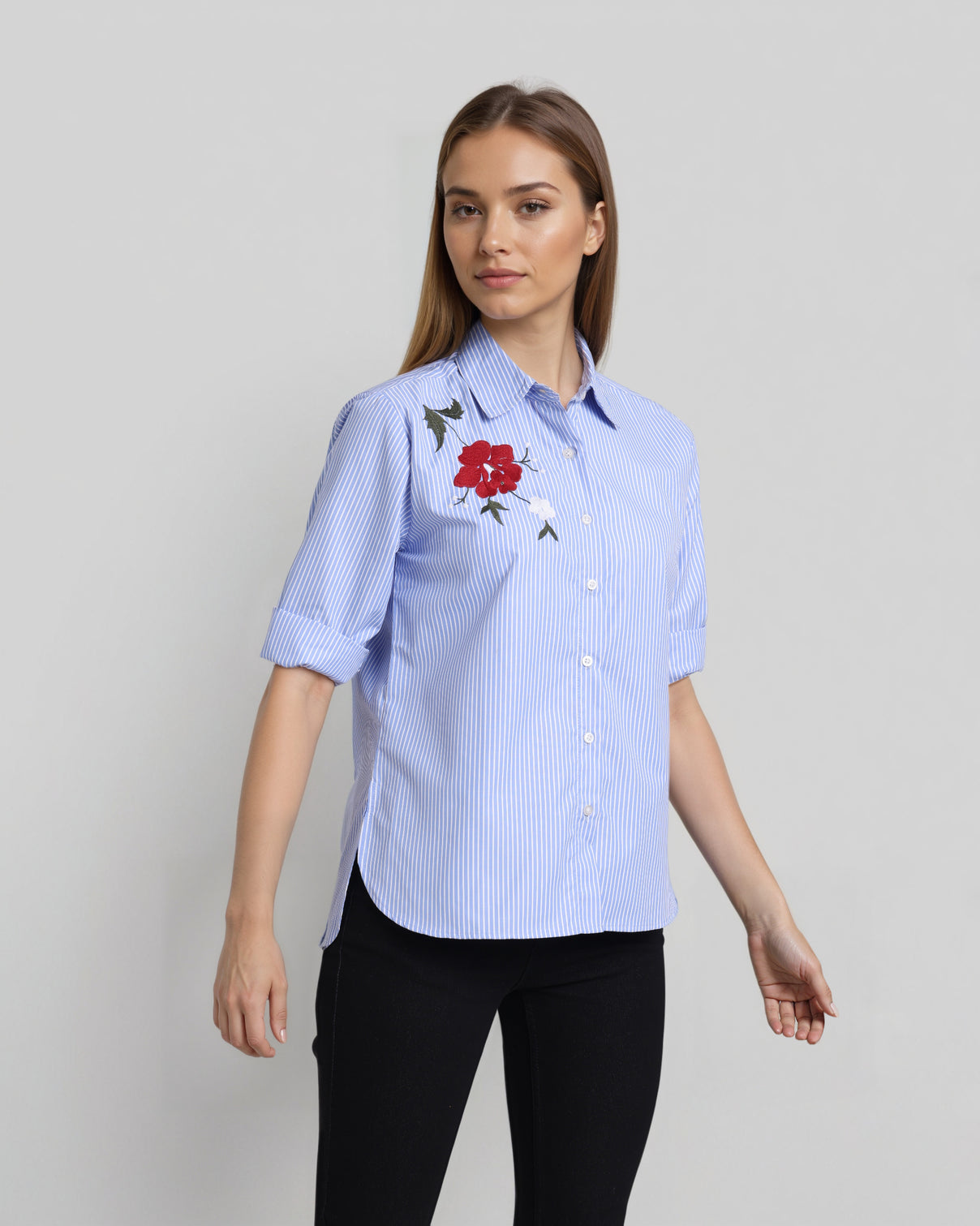 Style Quotient Womens Blue White Stripe Boxy Shirt-Shirts-StyleQuotient